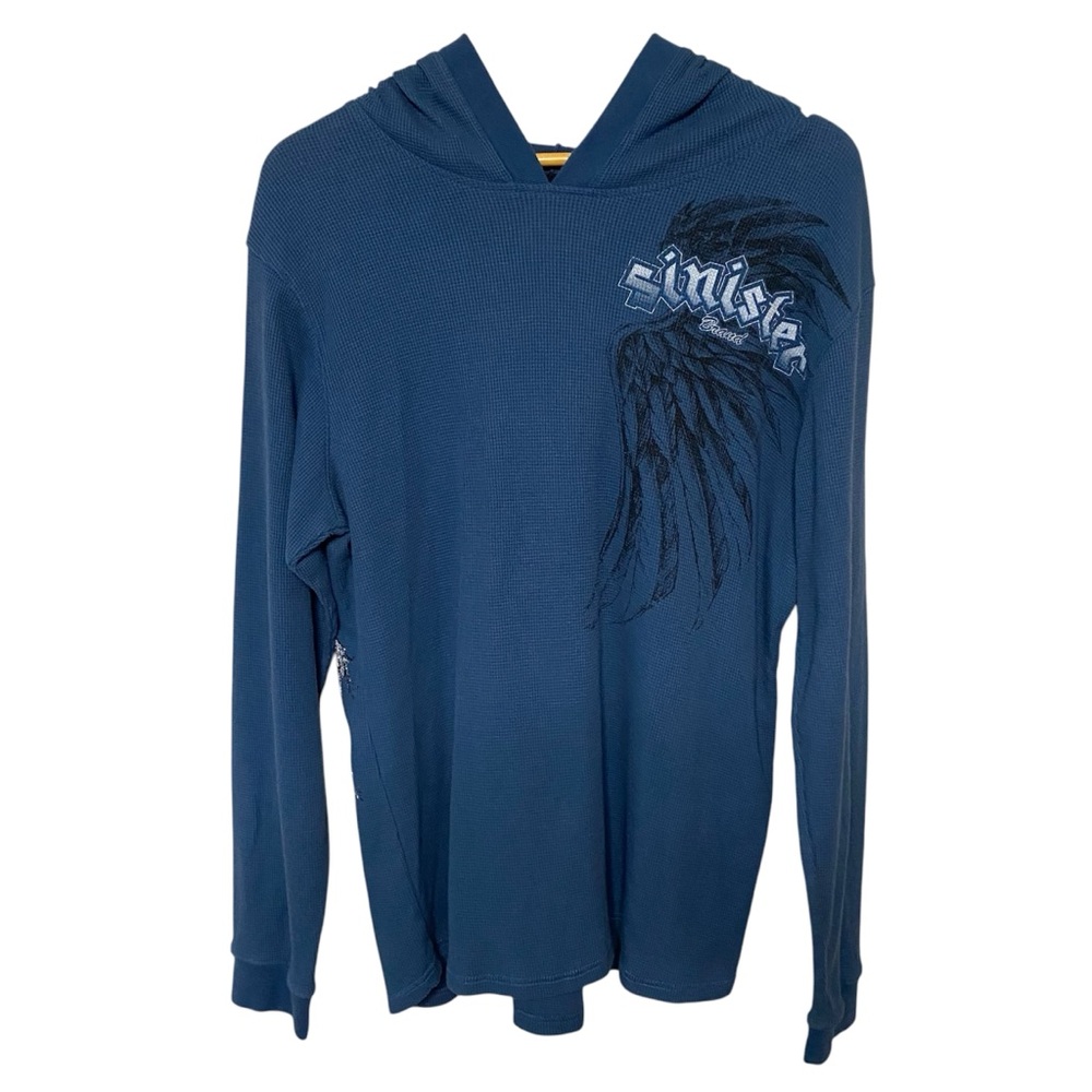 SINISTER BRAND PULLOVER HOODIE MENS SIZE L BLUE 
FALLEN WINGS DESIGN VINTAGE